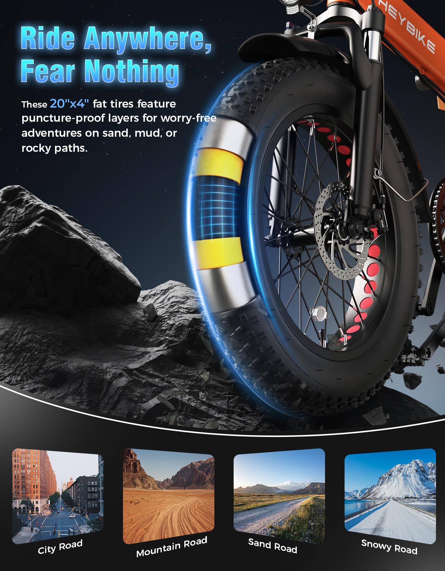 Heybike Mars 2.0 Folding Fat-Tire E-Bike Canada brake detail view