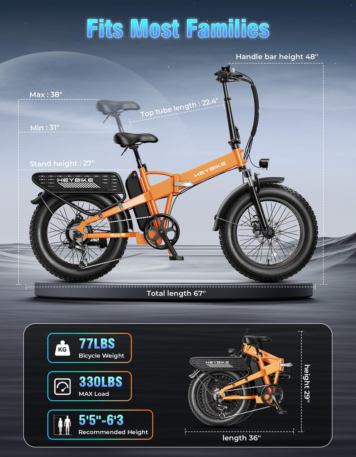Heybike Mars 2.0 Folding Fat-Tire E-Bike Canada final detail view
