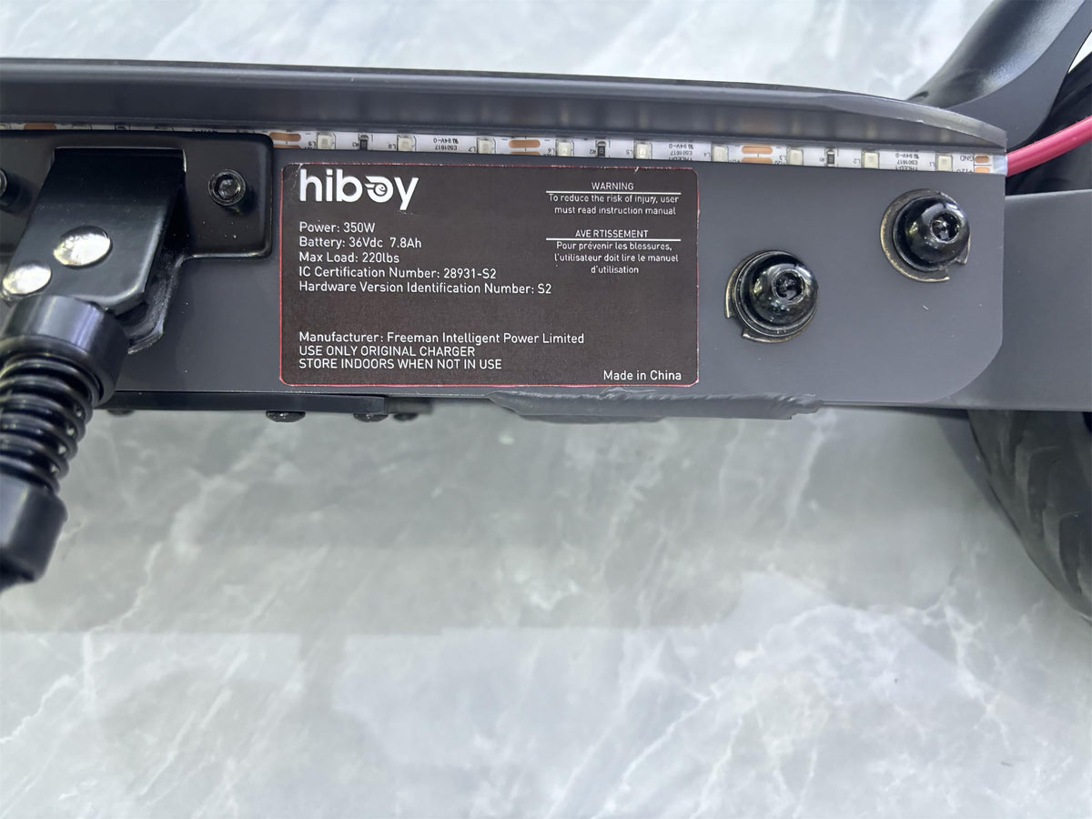 Hiboy S2 back angle with the stem and rear wheel visible