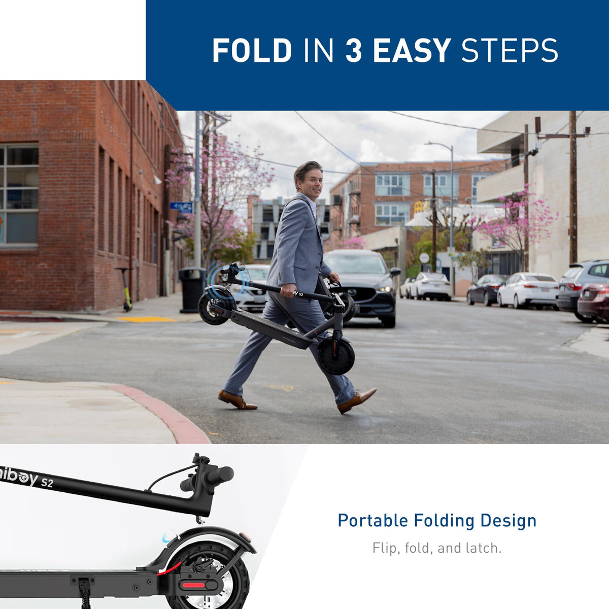 S2 Pro pneumatic tyre sidewall — air-filled tyres absorb road vibration that solid rubber passes directly through to the feet and knees