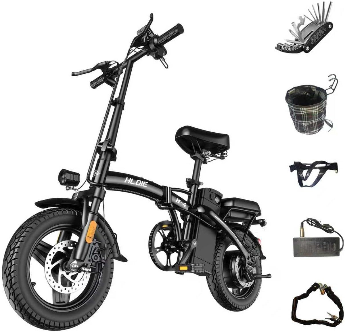HLOIE folding e-bike full side view — compact silhouette in the riding position