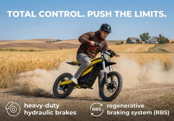 Heybike Villain electric dirt bike Canada rider angle