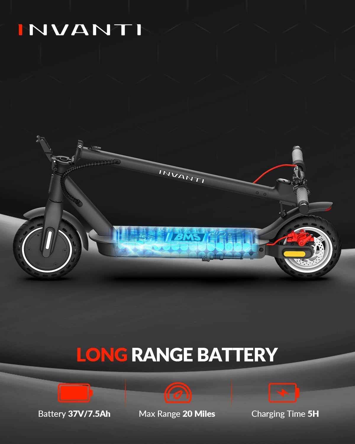 E30 350W motor — efficient enough to maintain cruising speed on flat pavement without draining the battery fast