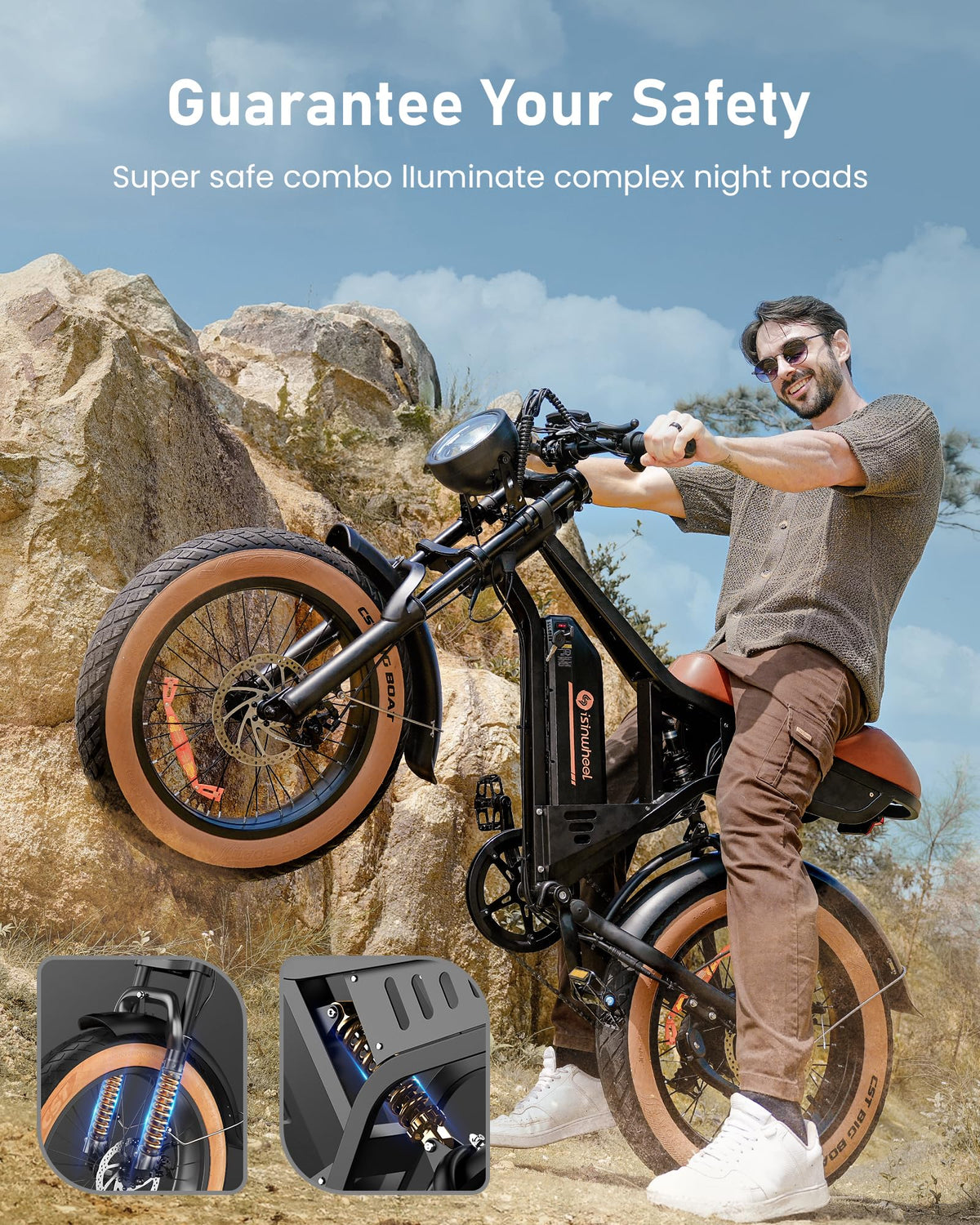 iSinwheel R6 1000W retro fat tire e-bike front angle