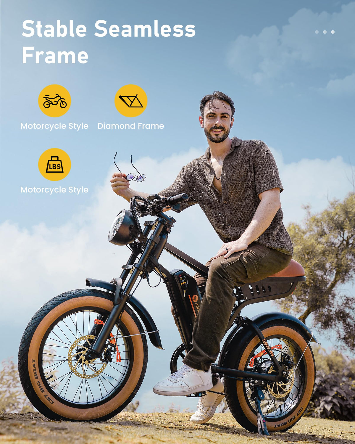 iSinwheel R6 1000W retro fat tire e-bike side view