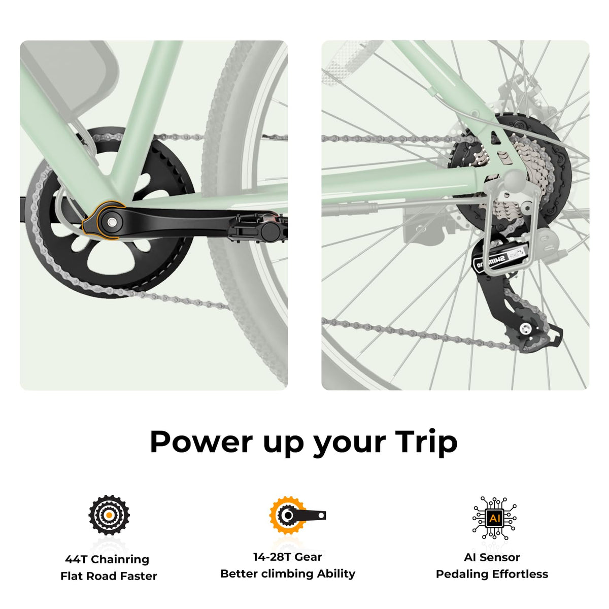 Disc brake rotor close-up on the Jasion EB5 front wheel for reliable stops