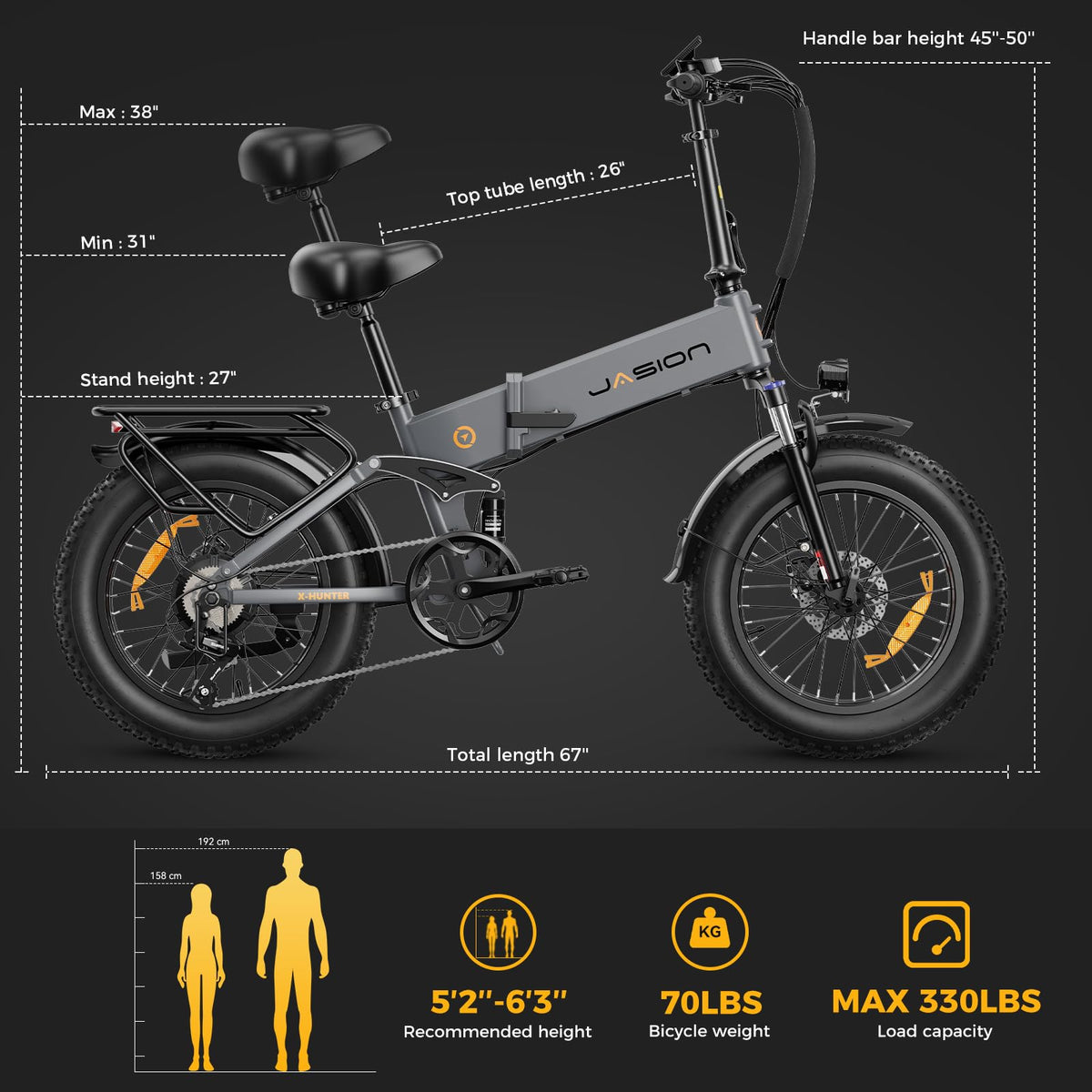 Jasion X-Hunter fat tire e-bike showing side stance