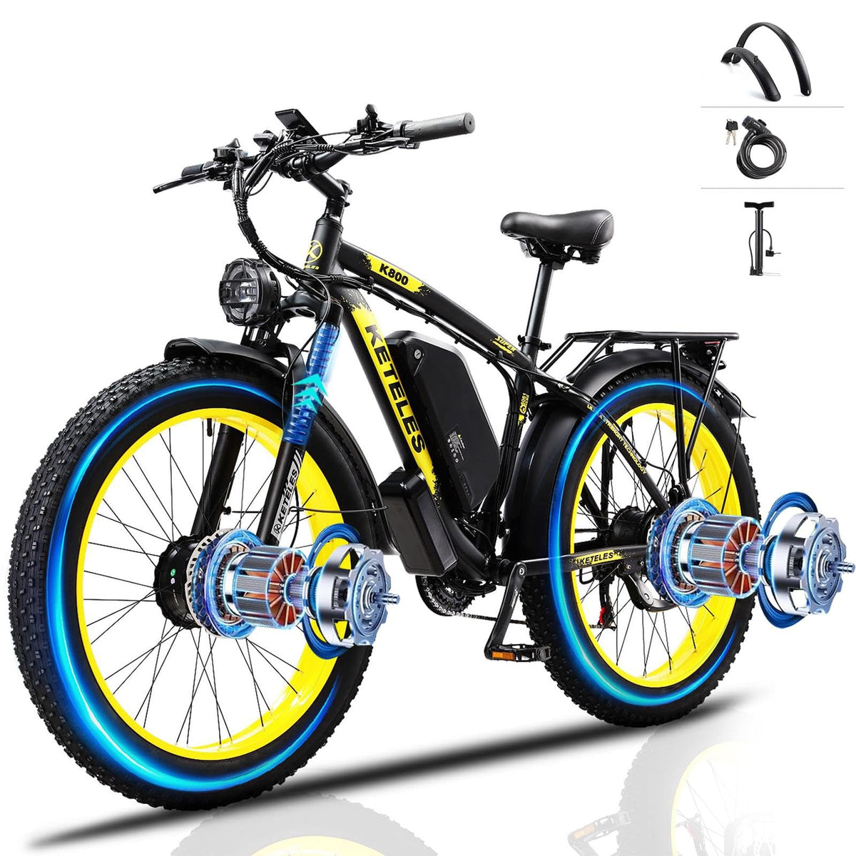 JESRIDER front suspension fork — travel absorbs root hits and rock faces that a rigid fork would bounce straight up to the rider