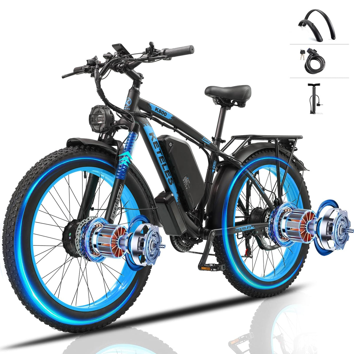 JESRIDER 21-speed e-MTB full side view — frame geometry positions the rider for both seated climbs and standing descents
