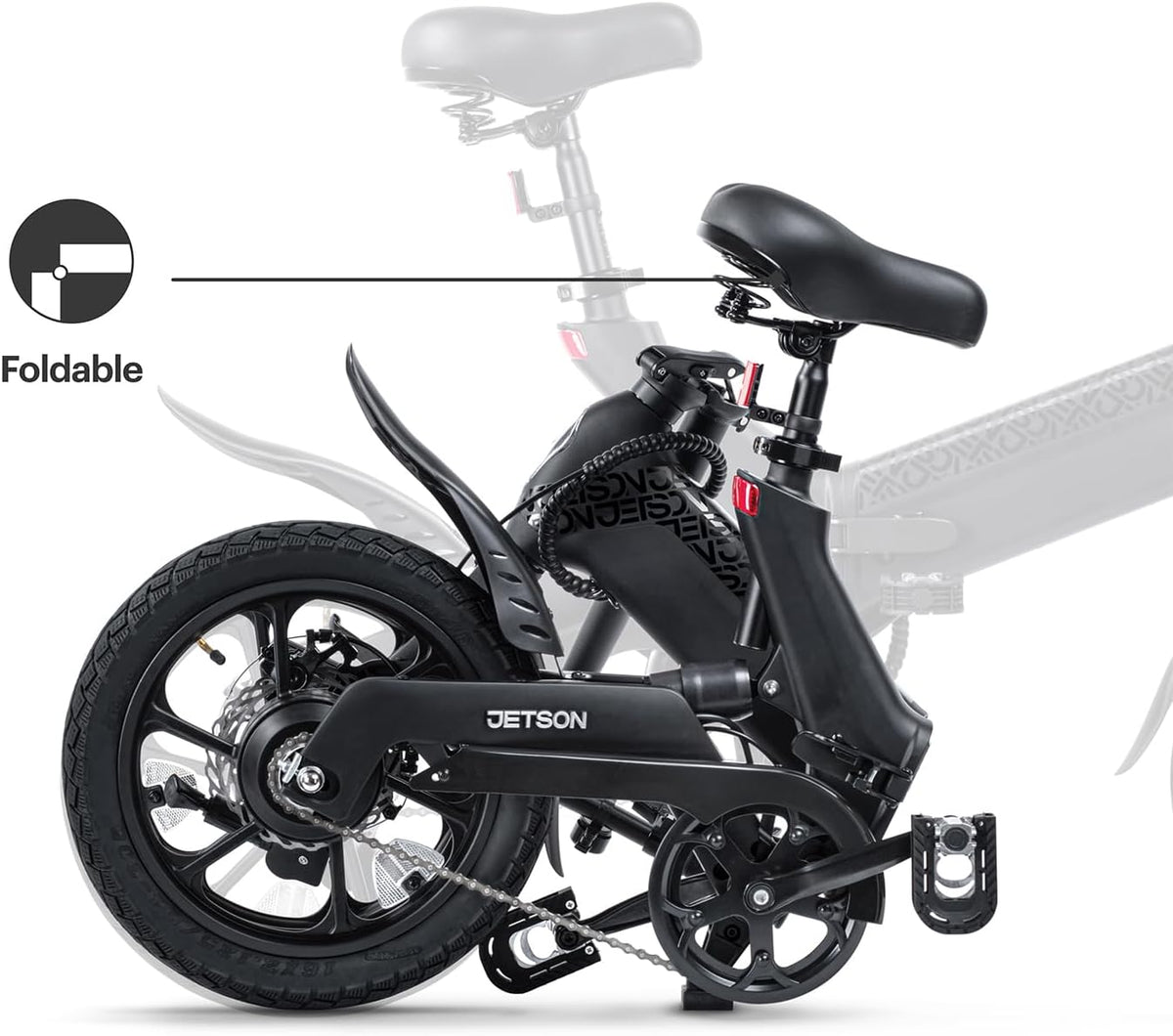 View of Jetson Haze folding e-bike frame and battery view