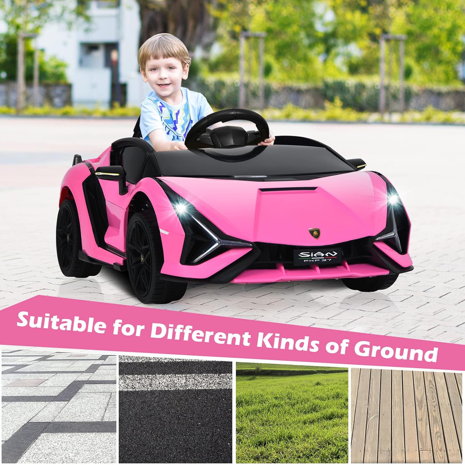 INFANS licensed Lamborghini Sian 12V kids ride-on rear angle Canada