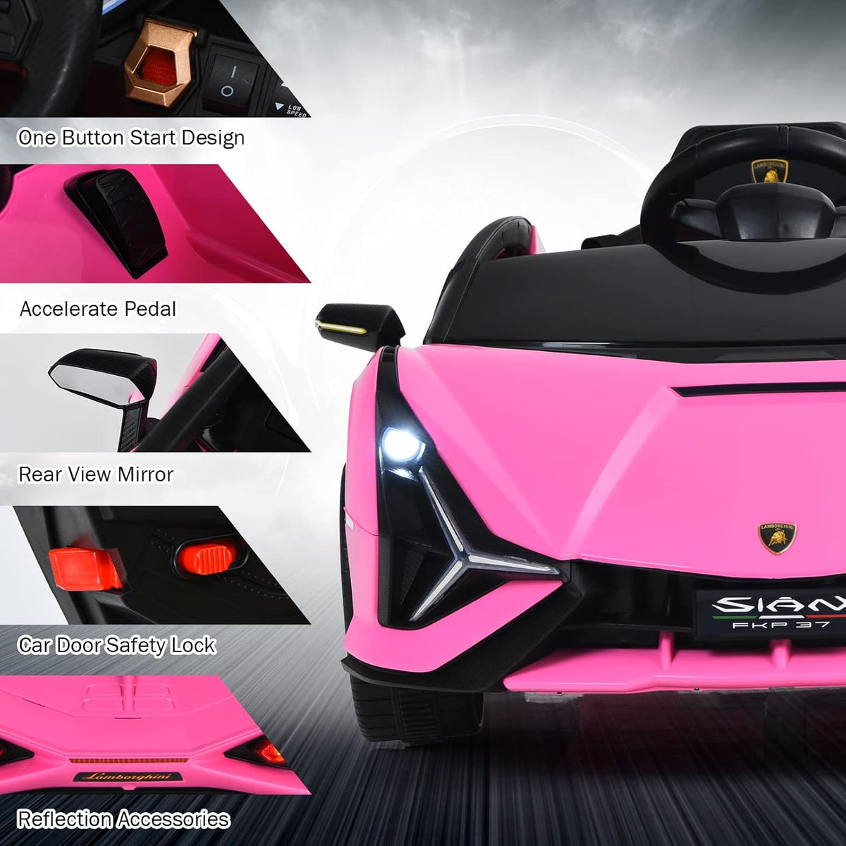 INFANS licensed Lamborghini Sian 12V kids ride-on side view Canada