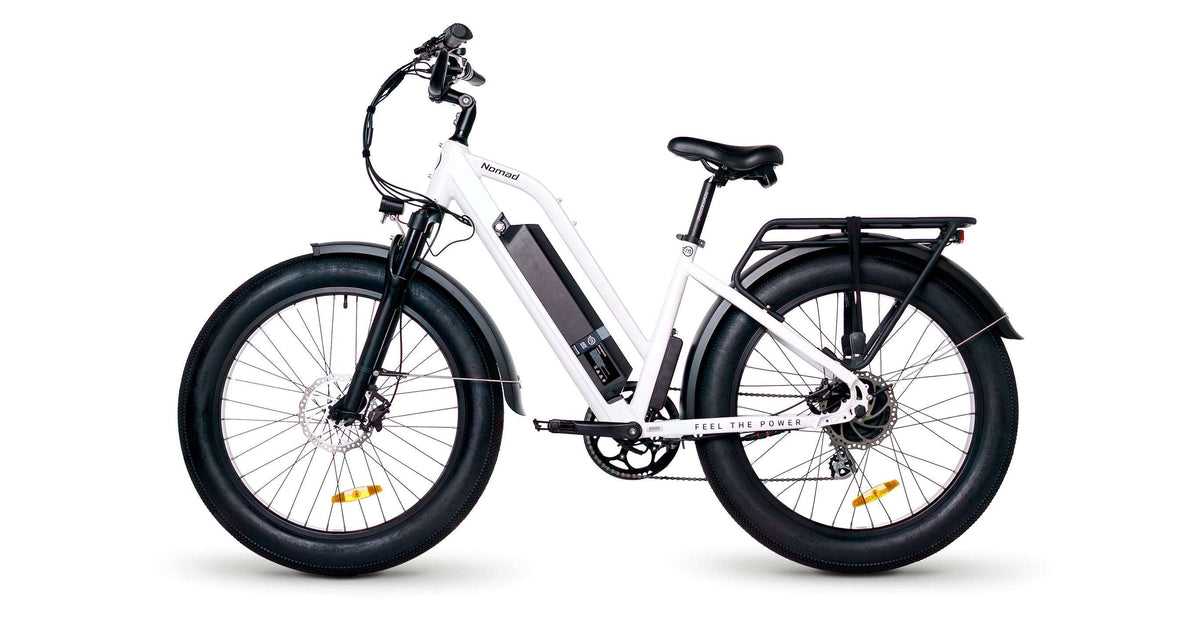 Magnum Nomad white bike from a rear angle