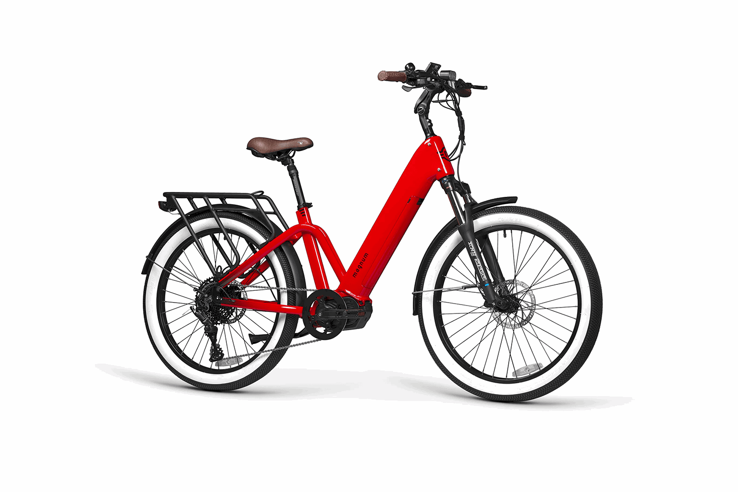 Magnum Pilot mid-drive commuter e-bike in red, three-quarter view