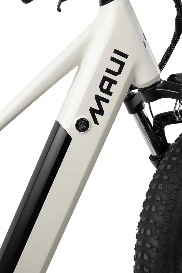 Final studio angle of the Maui ARES white electric fat bike