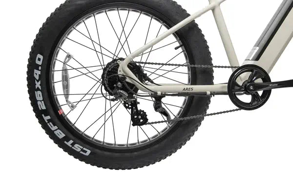 Maui ARES white bike rear detail with fat tires