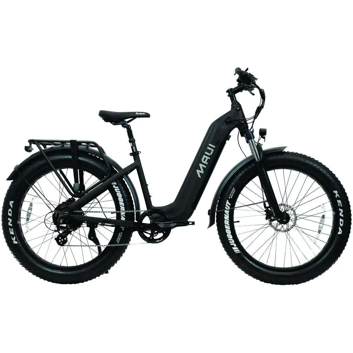 Maui Fat Bronte step-thru city bike in black, front angle