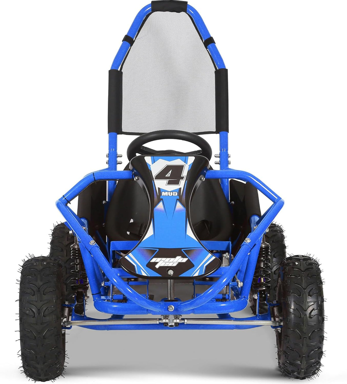 MotoTec Mud Monster 98cc gas go-kart Blue rear tire detail Canada