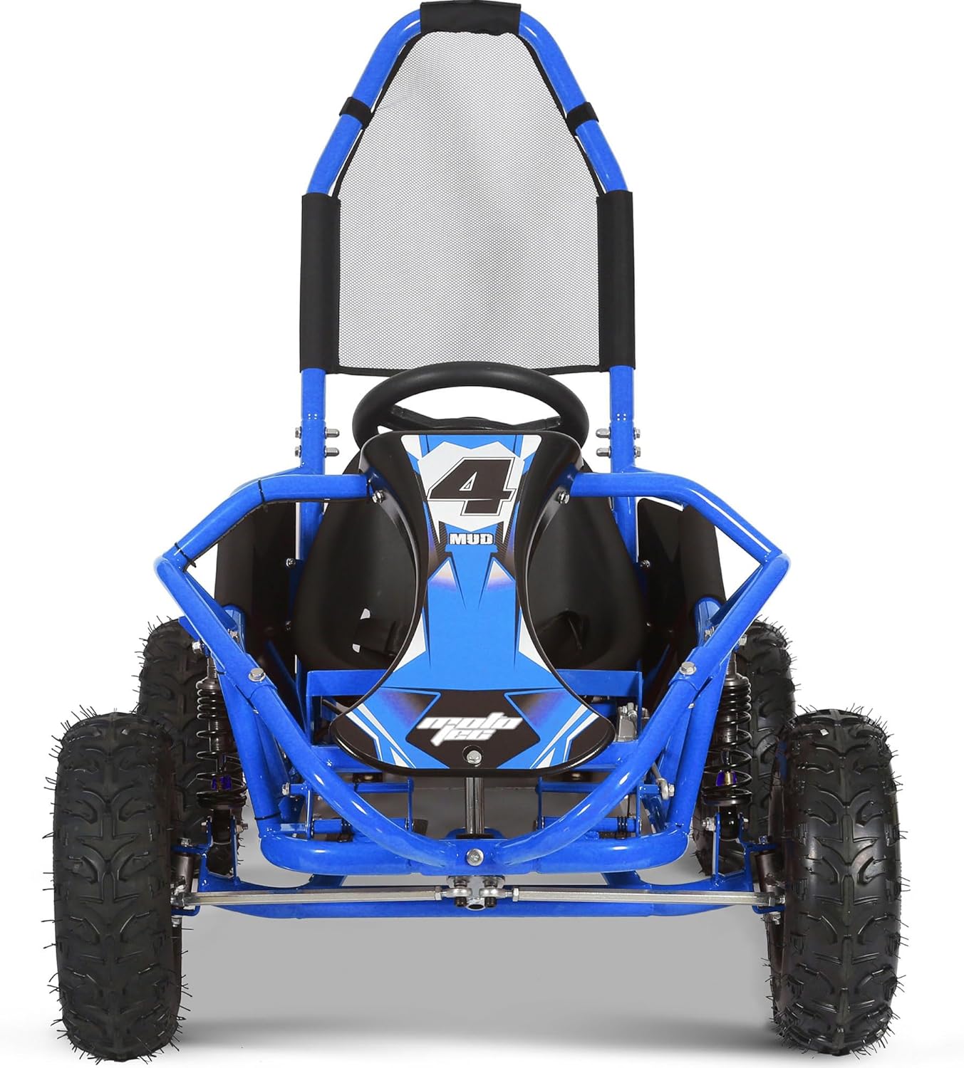 MotoTec Mud Monster 98cc gas go-kart Blue rear tire detail Canada