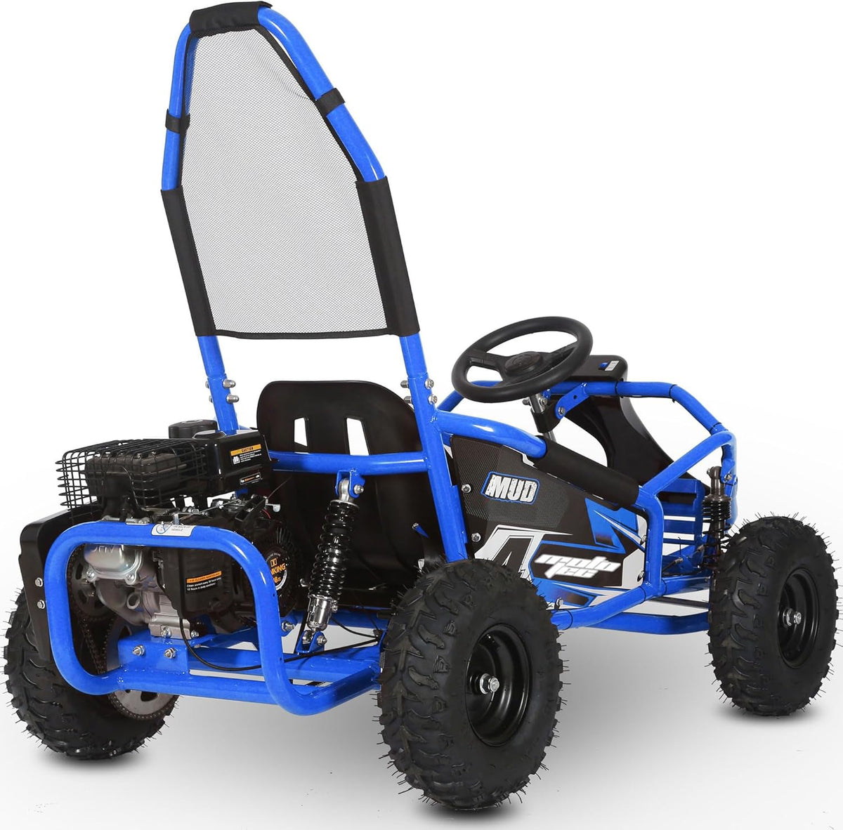 MotoTec Mud Monster 98cc gas go-kart Blue suspension detail Canada