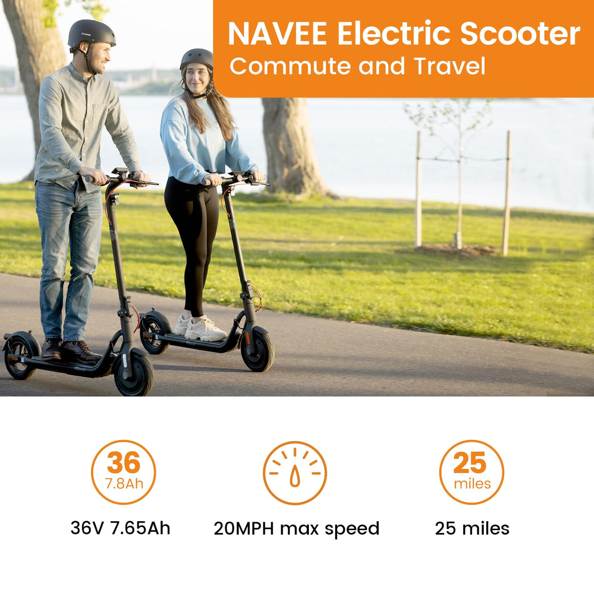 NAVEE V25 scooter on a city commute