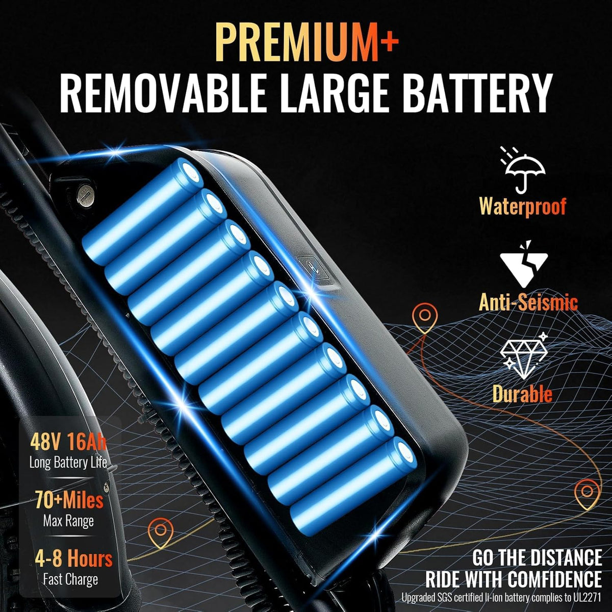 Otiamlar 20-inch fat tire electric bike Canada battery detail