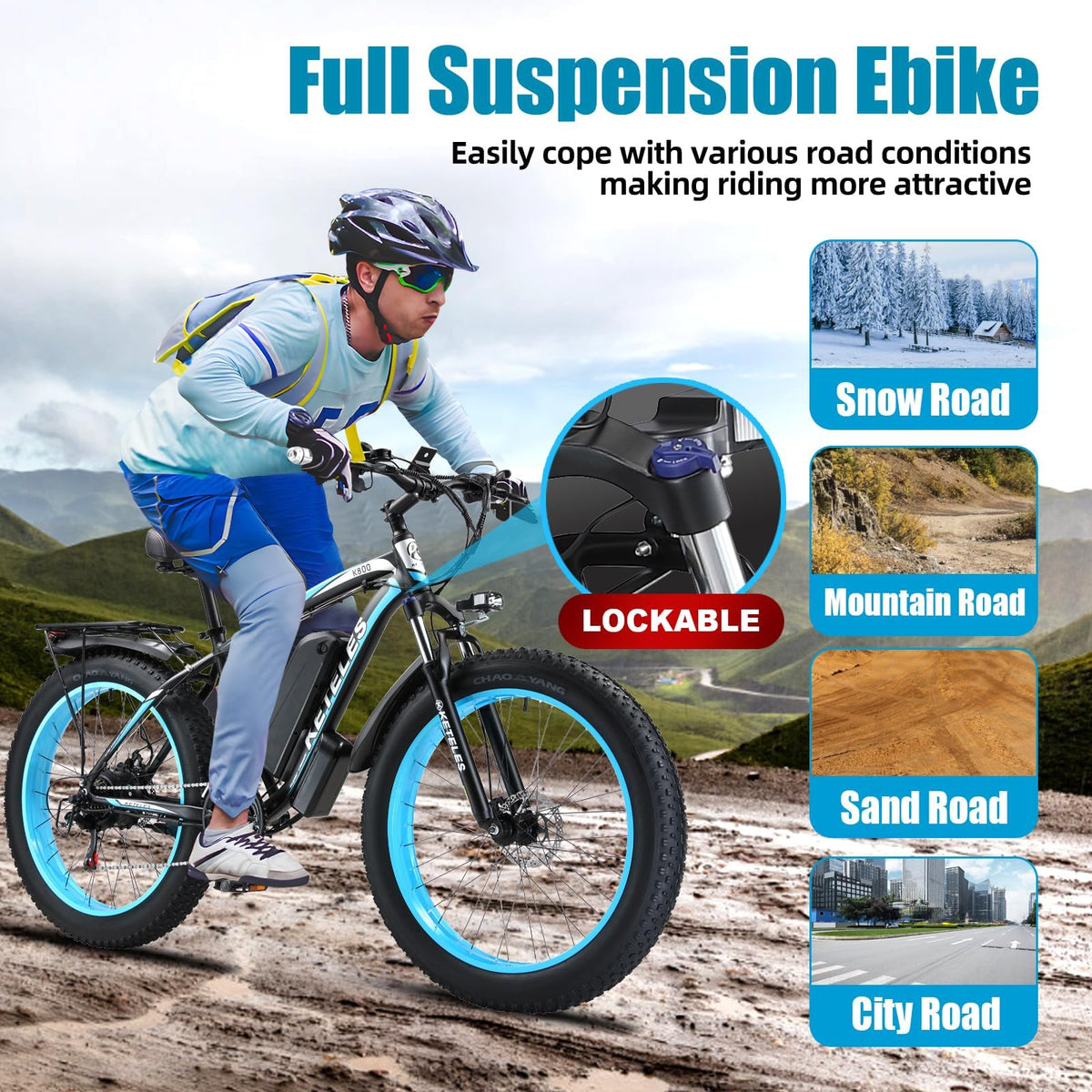 QIKAITU K800 1000W electric bike Canada front fork detail