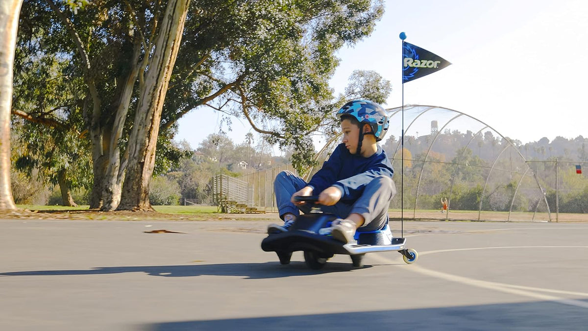 Razor Crazy Cart Shift electric drift go-kart riding action photo