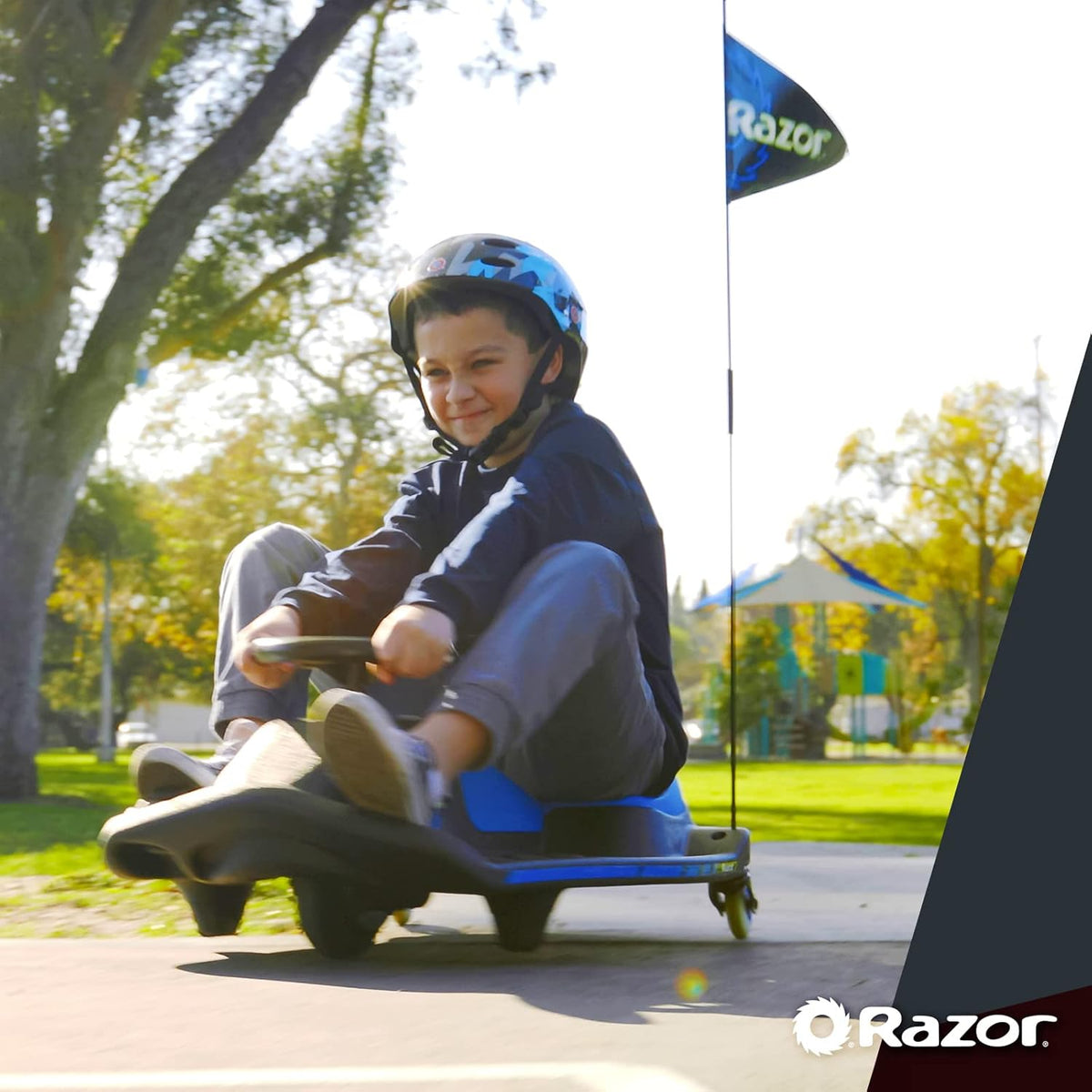 Razor Crazy Cart Shift electric drift kart riding action photo