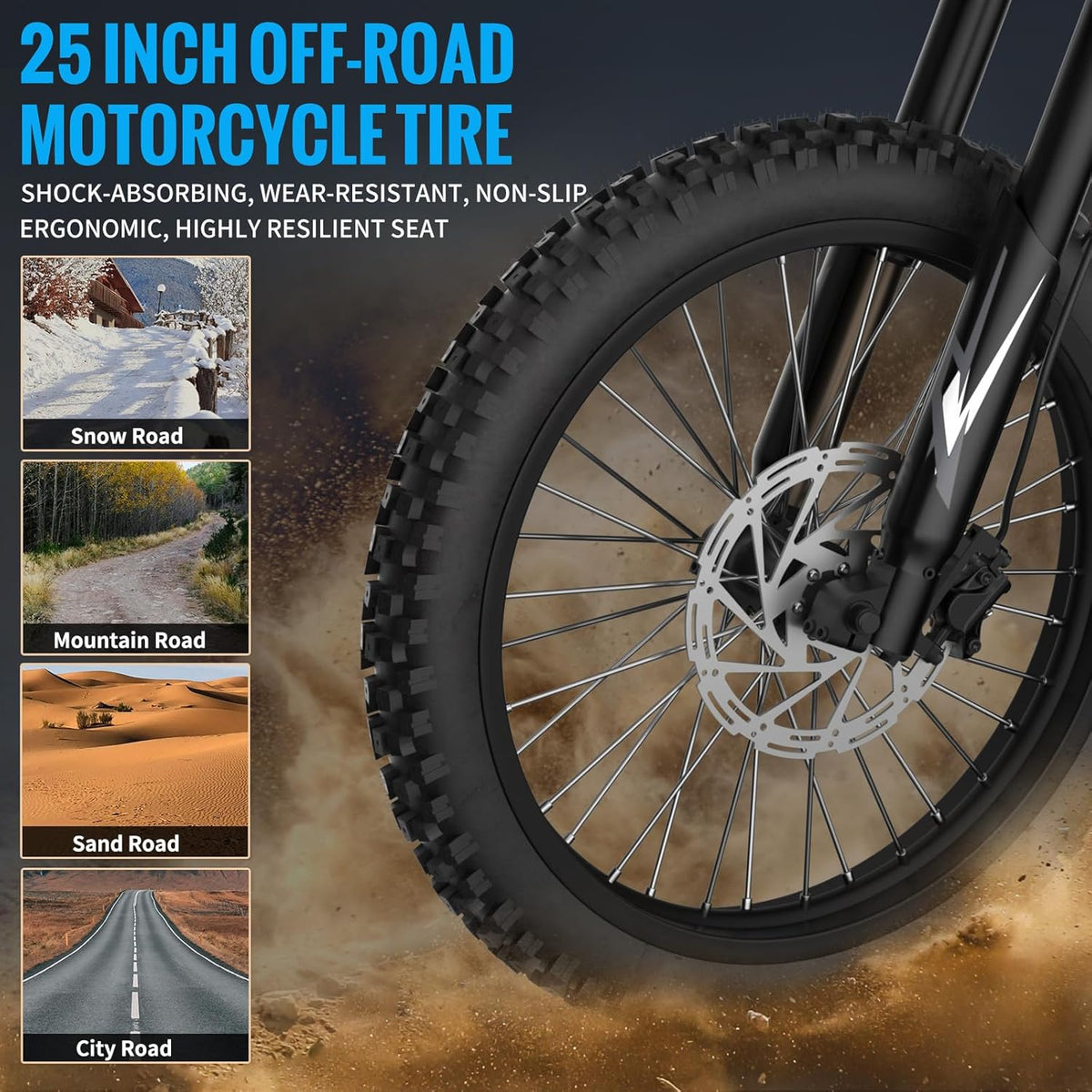 GT73 front fork travel — long travel absorbs landing impacts from jumps and trail drops