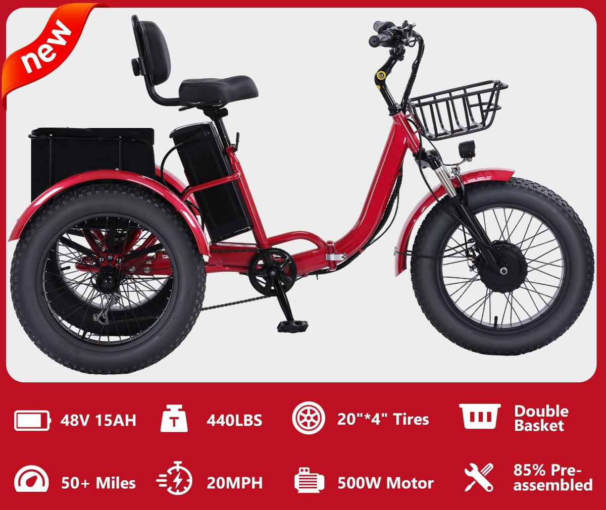 Stable 3-wheel e-bike basket detail