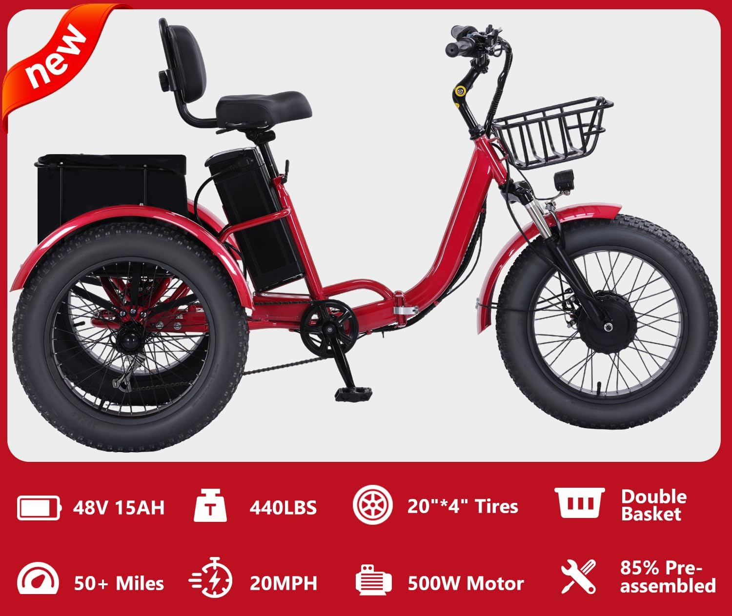Stable 3-wheel e-bike basket detail