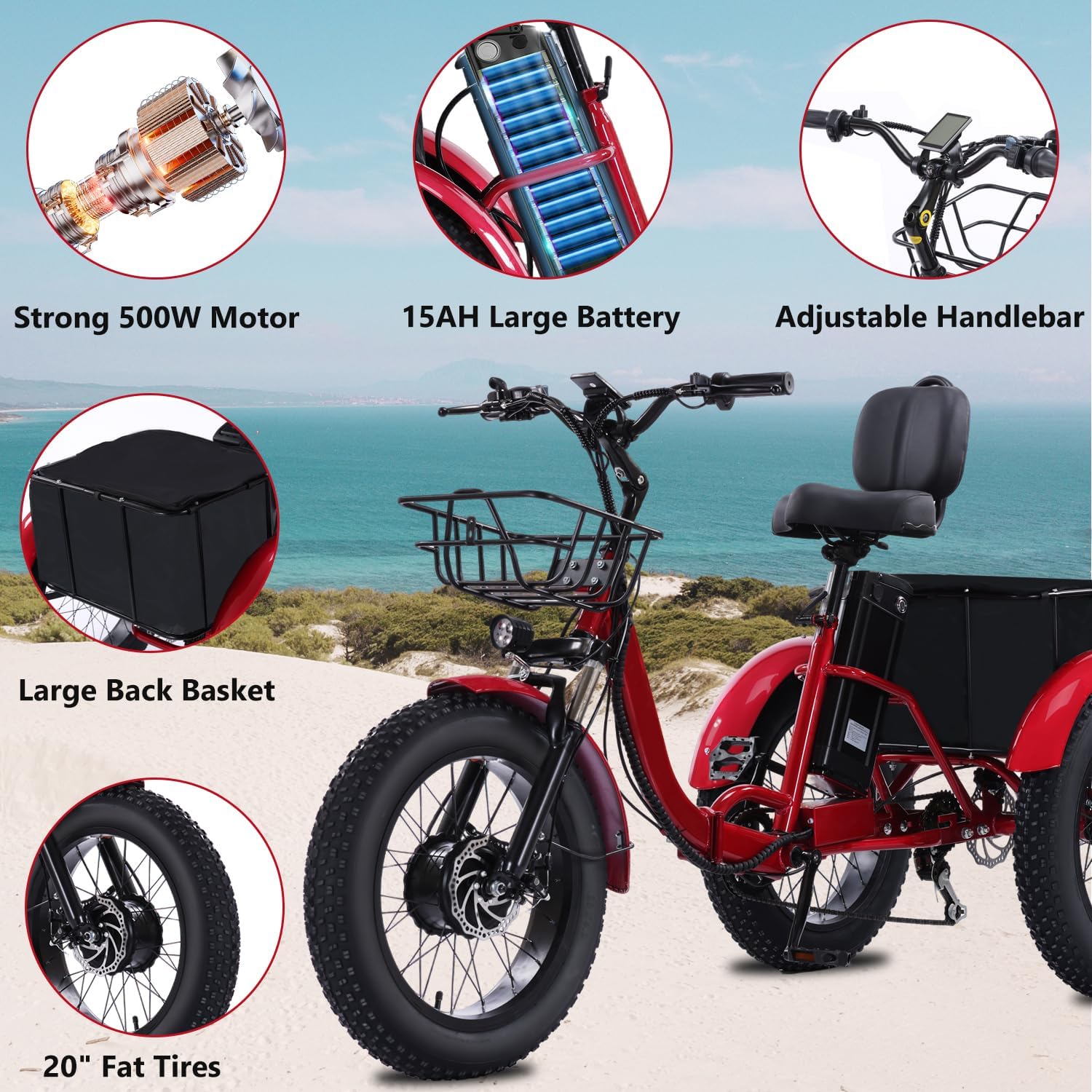 Stable 3-wheel e-bike seat detail