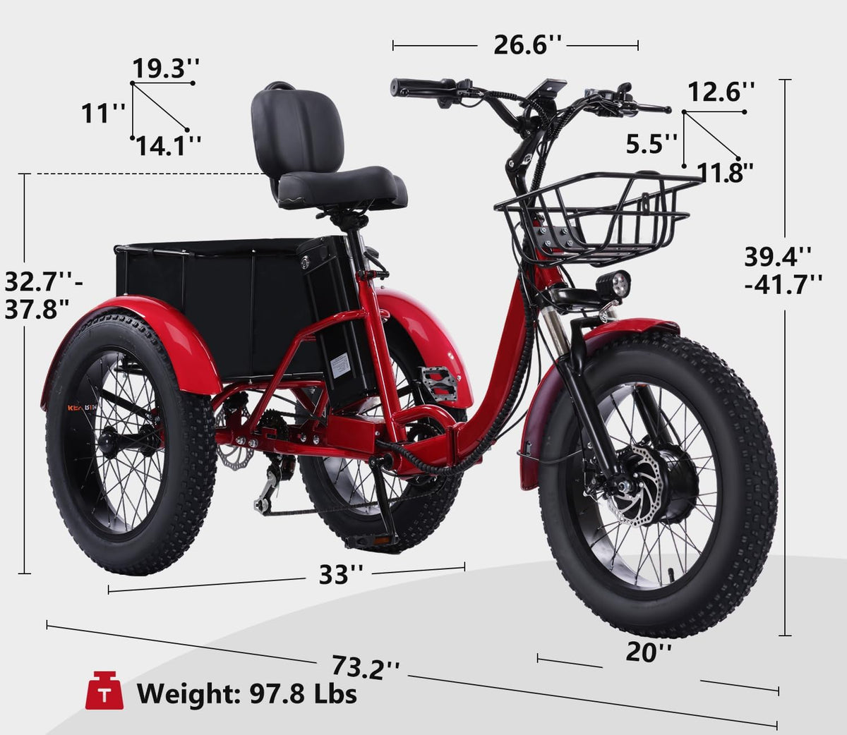 Stable 3-wheel e-bike side profile