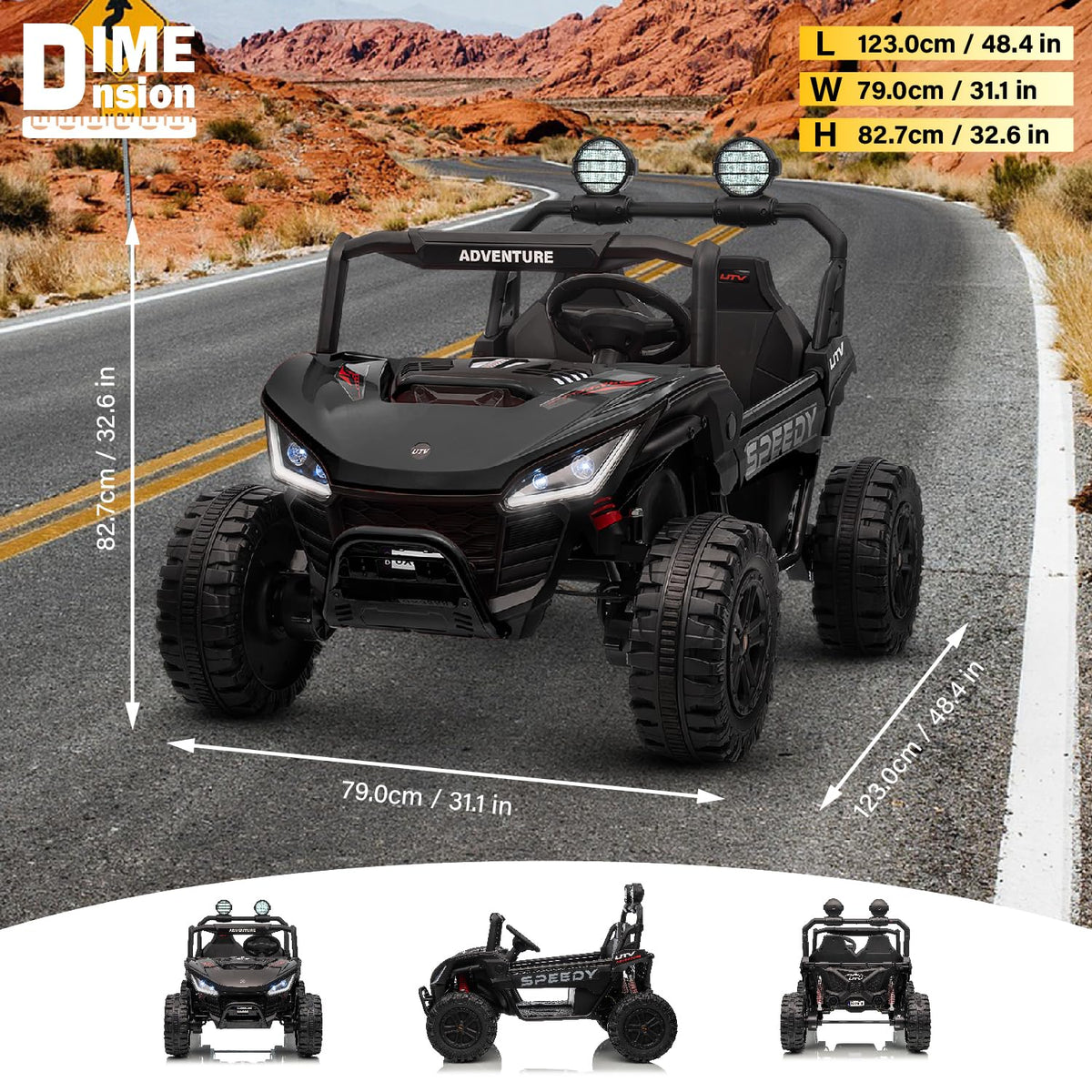Voltz 24V kids UTV cabin angle