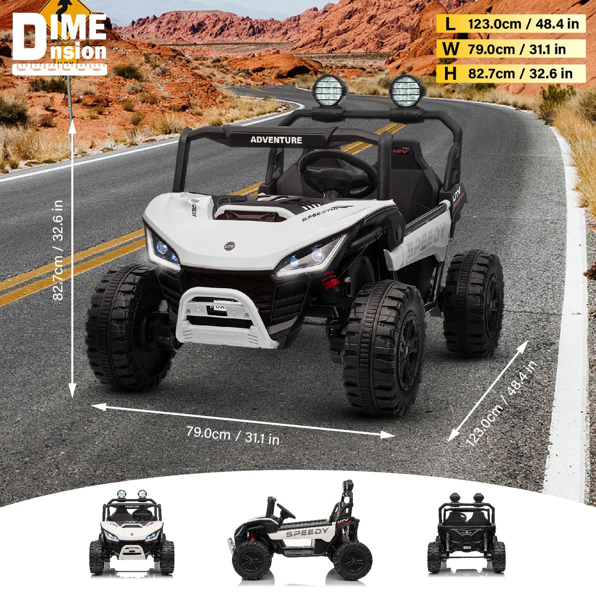 Voltz 24V kids UTV cockpit angle