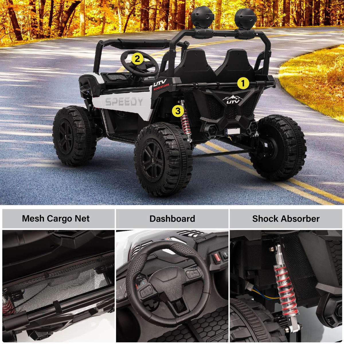 Voltz 24V kids UTV rear passenger angle