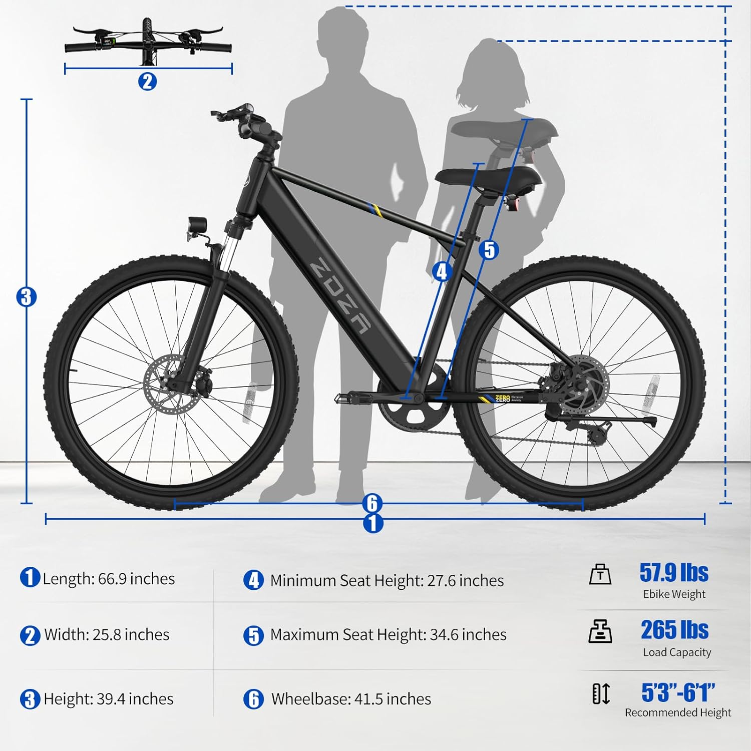 E-bike size chart with rider heights