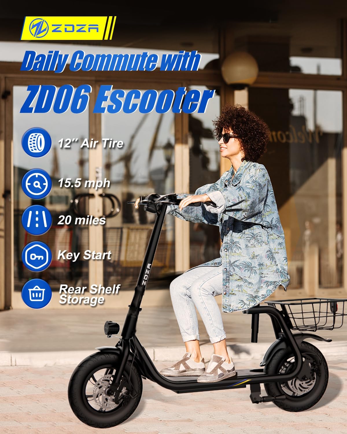 ZDZA ZD06 full side view — scooter stem and deck proportions at rest showing overall height