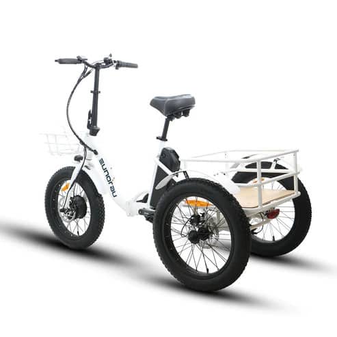 EUNORAU NEW TRIKE 48V500W 20 Step Through Fat Tire Folding Electric Tricycle White