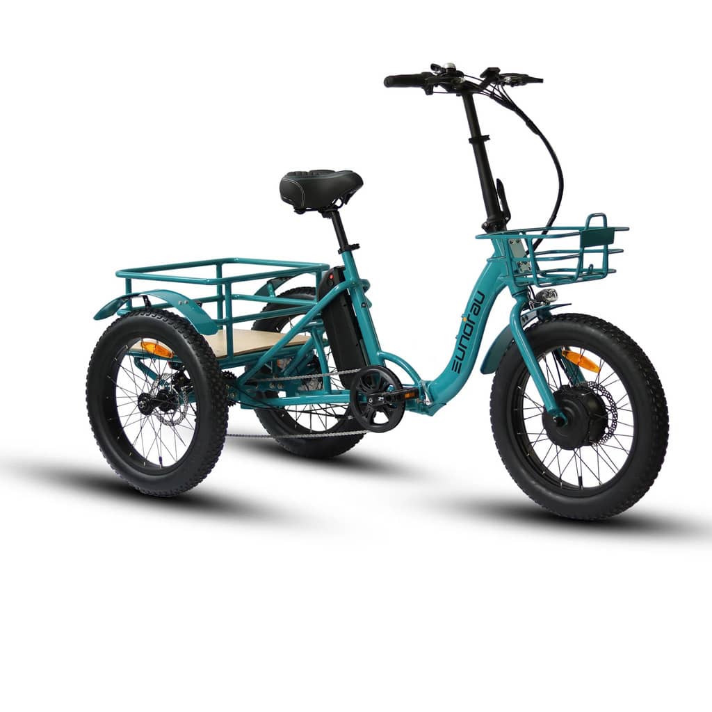 Riding view of the EUNORAU New-Trike electric folding tricycle