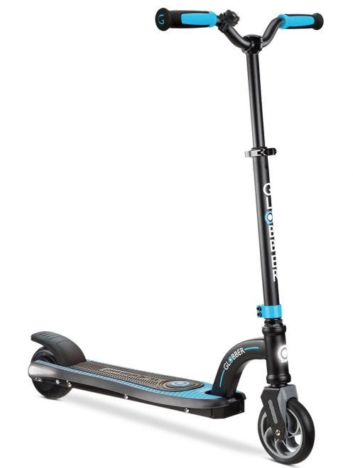Globber One K E-Motion 10 blue scooter from a different angle